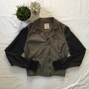 Army Jacket with Faux Leather Sleeves